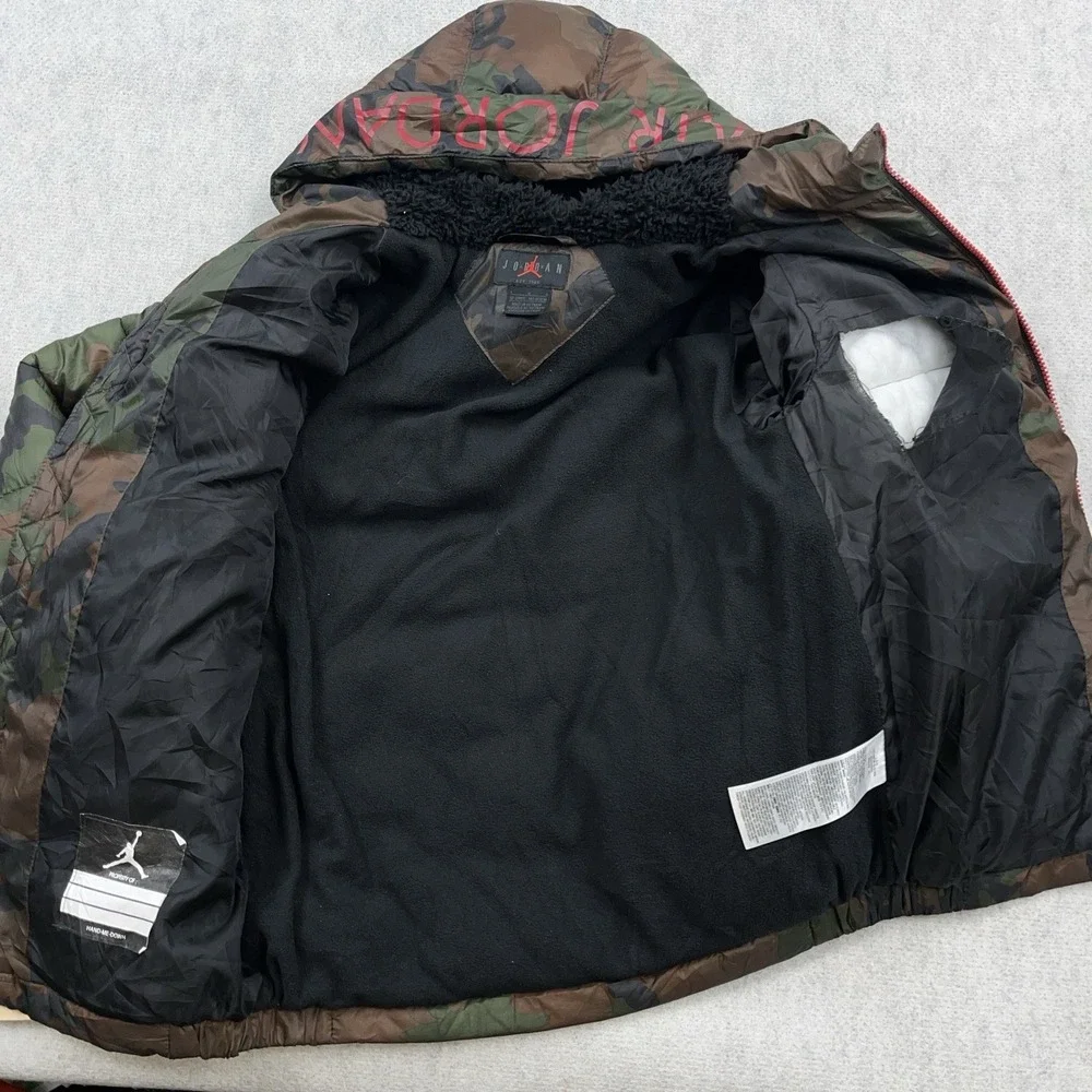 Air Jordan Puffer Jacket Boys Large Green Cano Full Zip Hooded Youth Jumpman‎ *